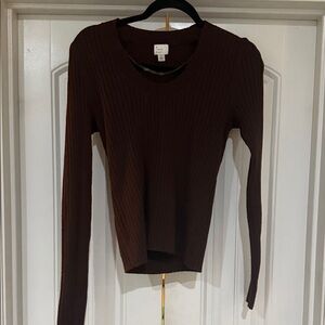 a new day Brown Ribbed Long Sleeve Top